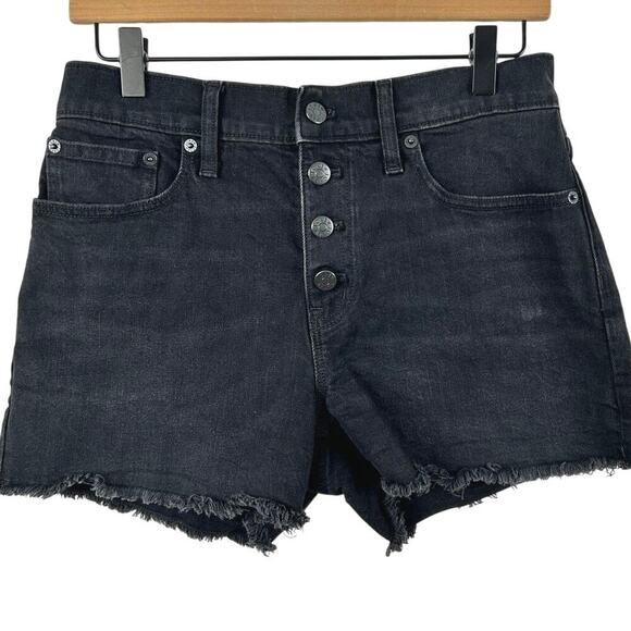 J.Crew Factory Store Pants - J Crew Black Denim Shorts Size 26 High Rise Button Fly Frayed Hem Stretch Jean